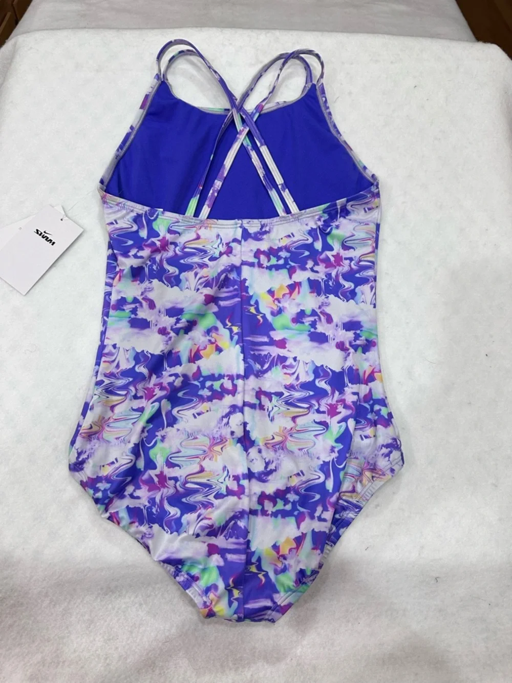 Nike Girls Purple & White Marble One-Piece Swim Suit